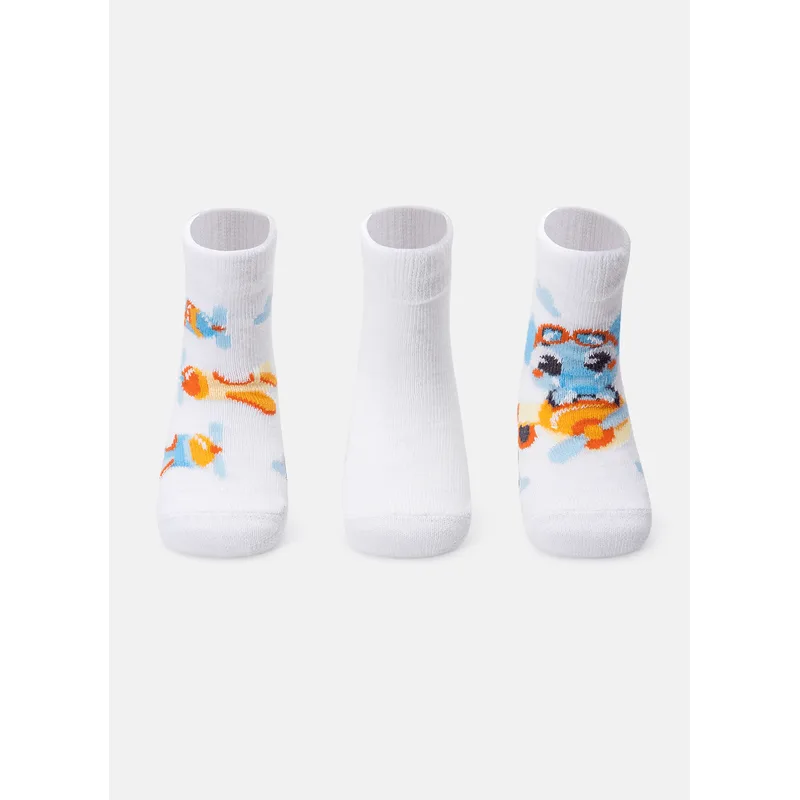 Kit com 3 Meias Cano Médio Bebê Menino Elefante 0 A 4 MESES