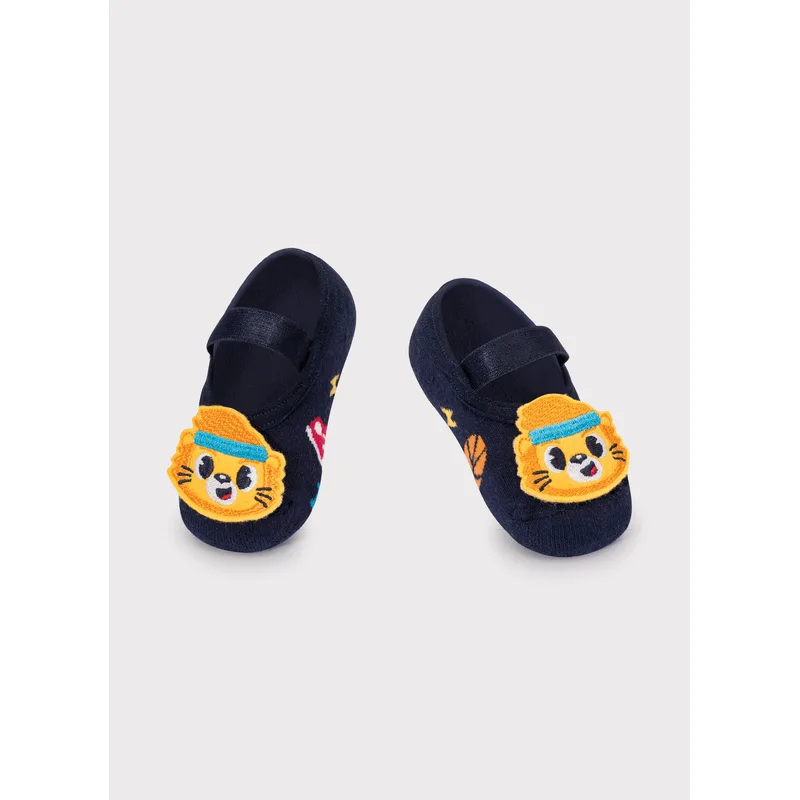 Meia Sapatilha Antiderrapante Bebê Menino Leão 19 A 22 MESES