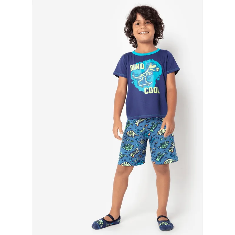 Pijama Manga Curta Viscolycra Menino Dinossauro Fósseis 1