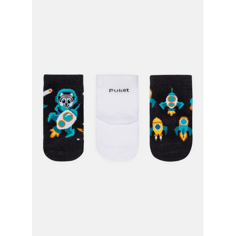 Kit com 3 Meias Cano Médio Bebê Menino Lobo Space 5 A 8 MESES