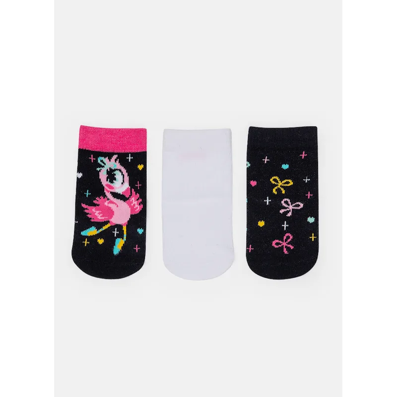 Kit com 3 Meias Cano Médio Bebê Menina Flamingo 15 A 18 MESES