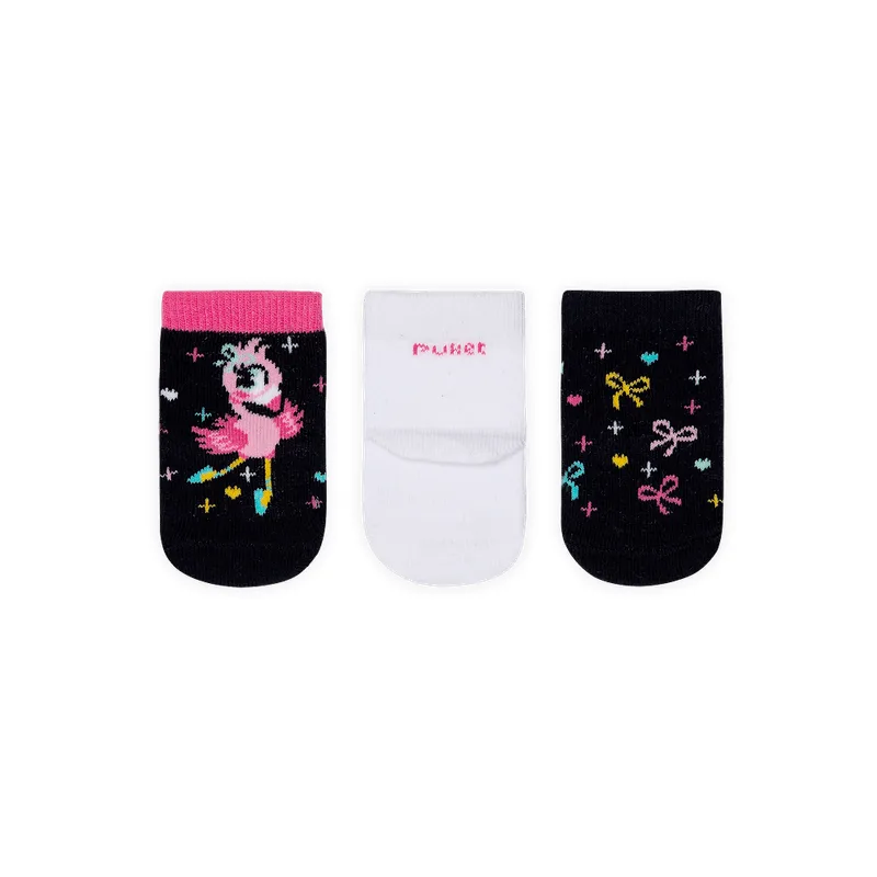 Kit com 3 Meias Cano Médio Bebê Menina Flamingo 9 A 12 MESES