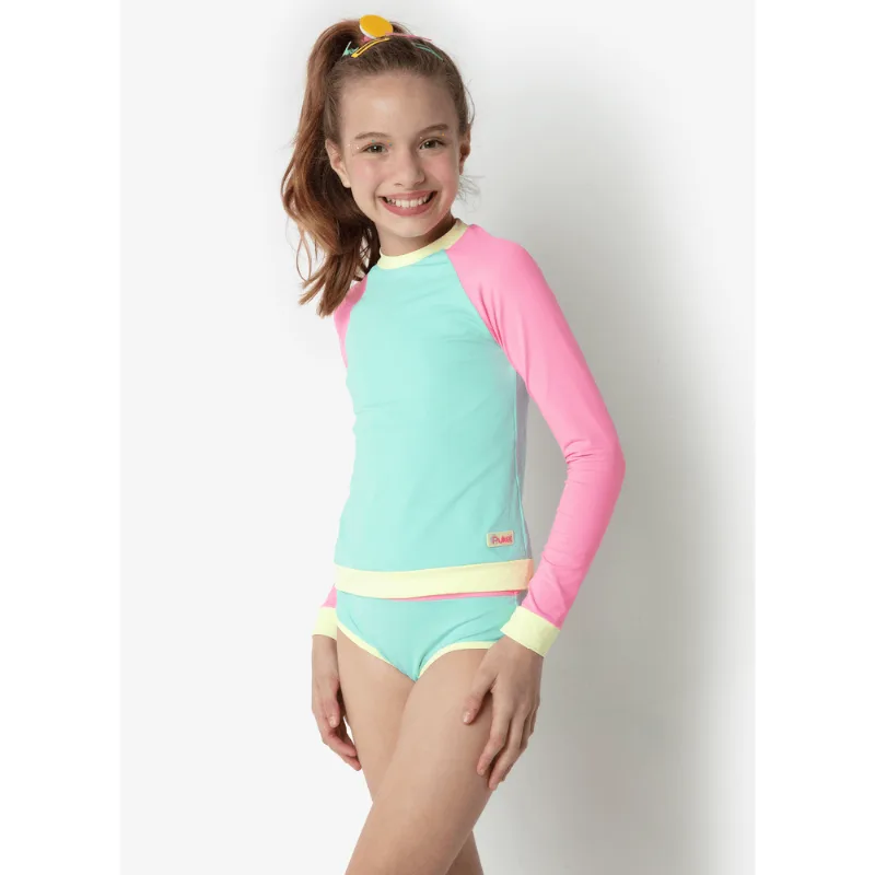 Camiseta Manga Longa com Proteção Solar Menina Color Block 10