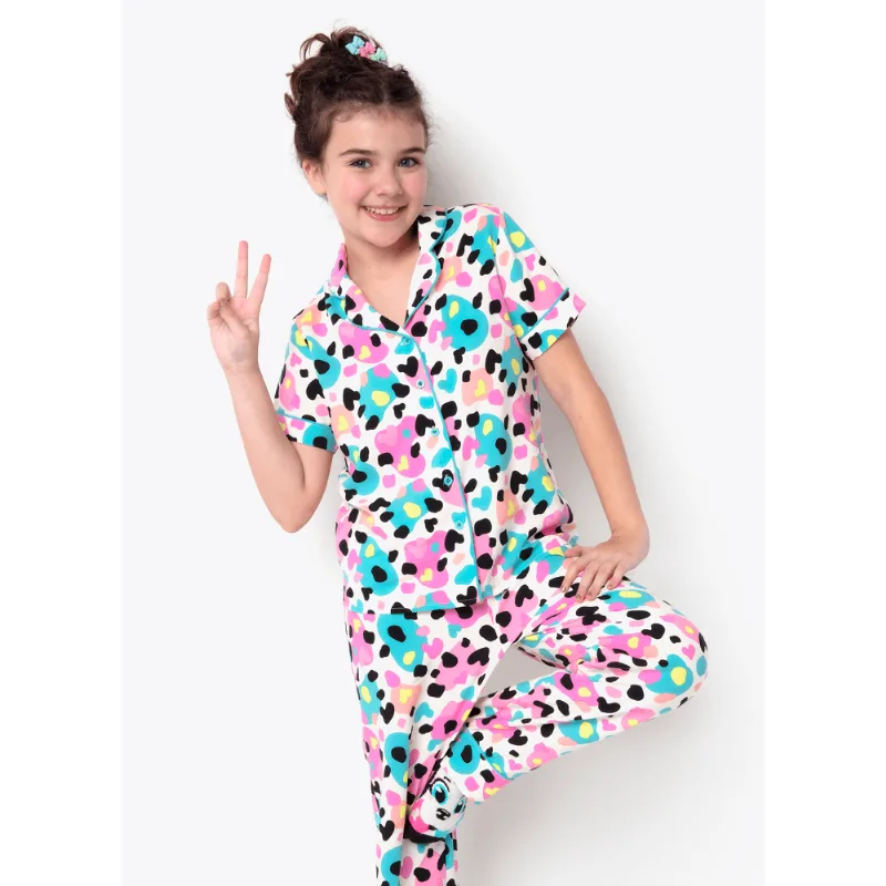 Pijama Longo Manga Curta Menina Teen Dálmata Donuts 10