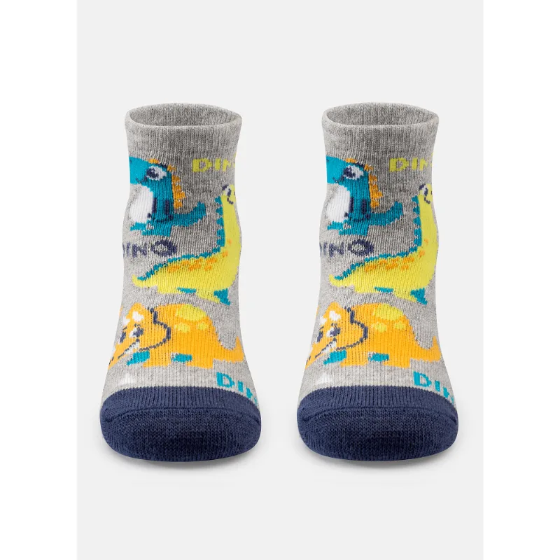 Meia Menino Soquete Cano Médio Dino Surf Cinza
