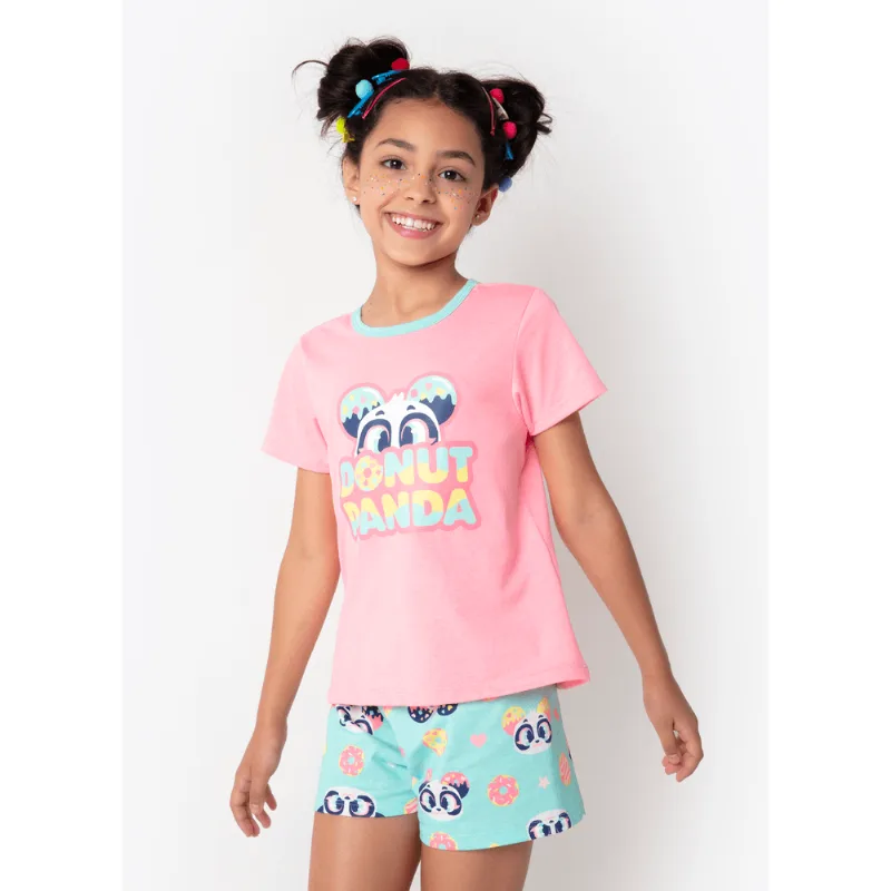 Pijama Manga Curta Algodão Menina Panda Donut 2