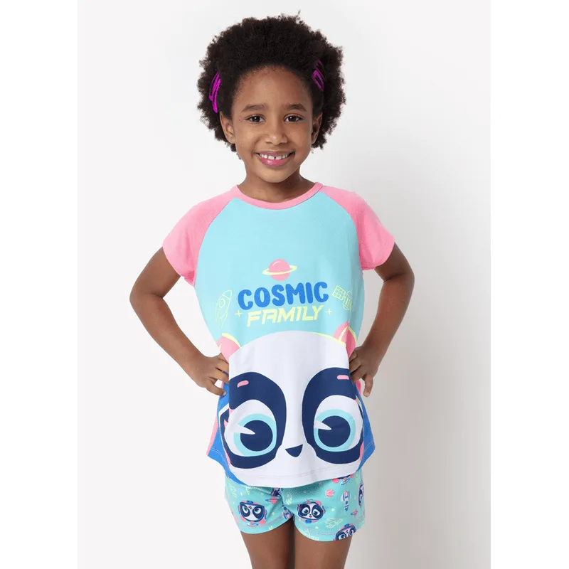 Pijama Manga Curta Viscolycra Menina Família Panda 1