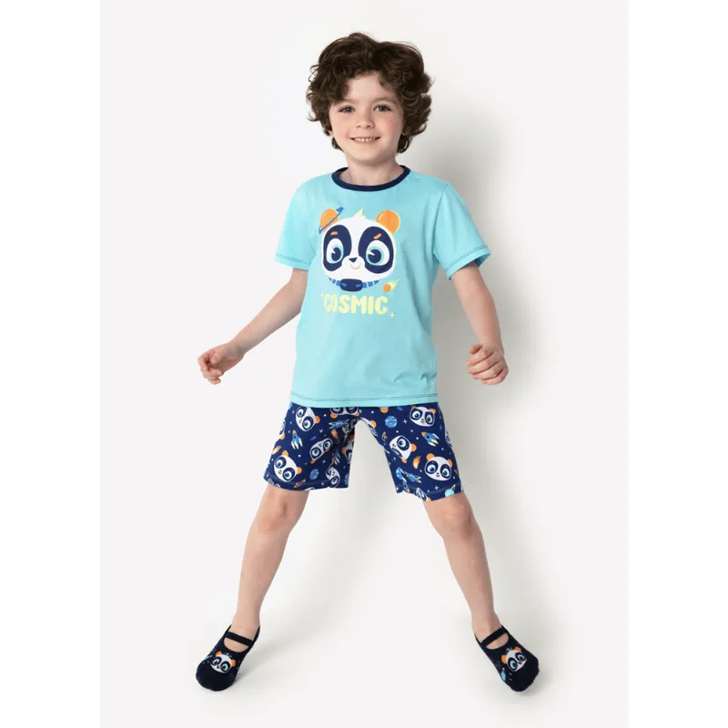 Pijama Manga Curta Algodão Menino Família Panda 4