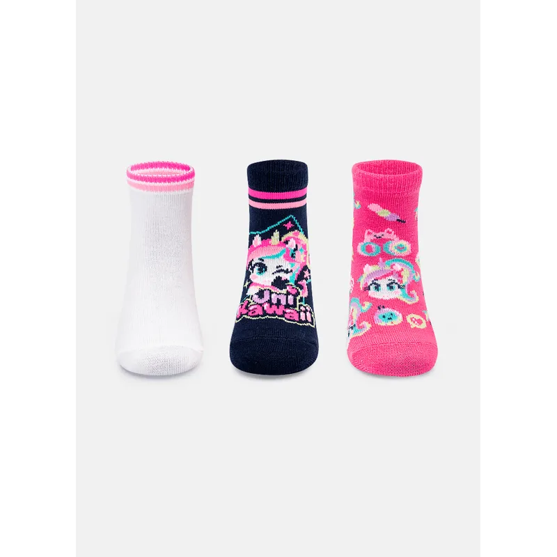 Kit com 3 Meias Cano Médio Menina Unicórnio Kawaii 15 A 18 MESES