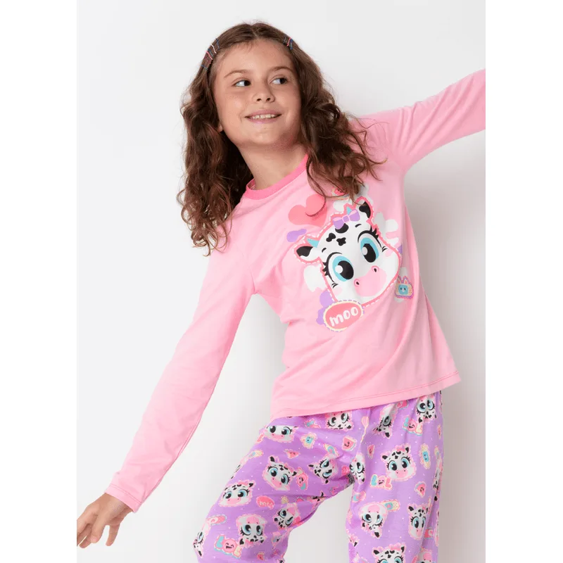 Pijama Manga Longa Menina Teen Vaca Patches 8