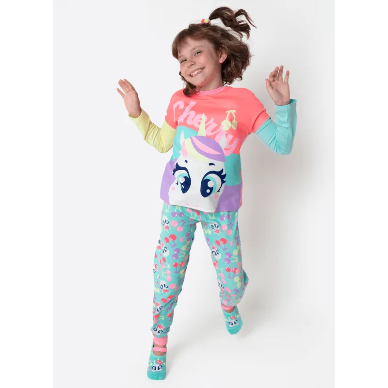 Pijama Manga Longa Viscolycra Menina Unicórnio Cherry 6