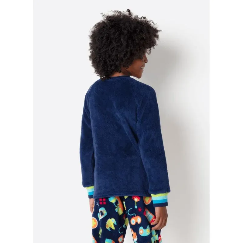 Pijama manga longa soft menino teen raposa gamer