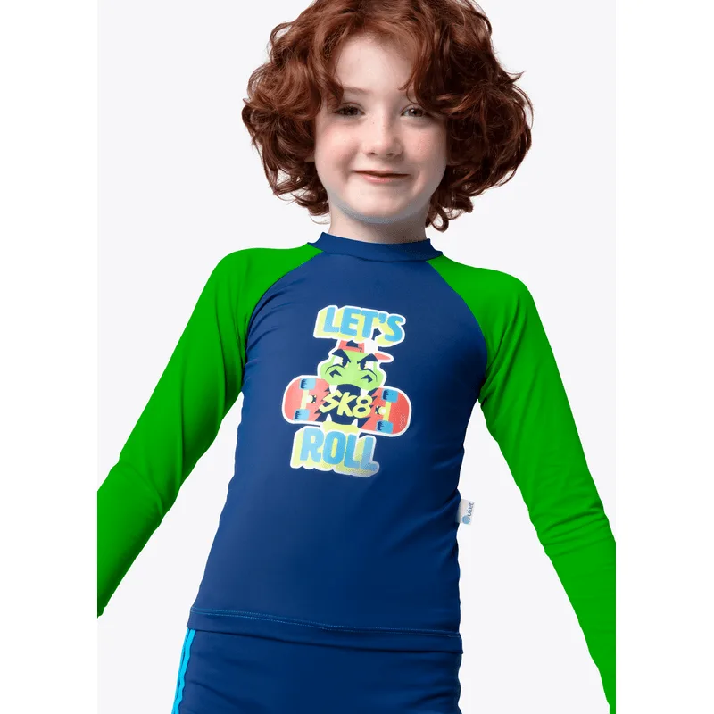 Camiseta Manga Longa com Proteção Solar Menino Dino Skate 4