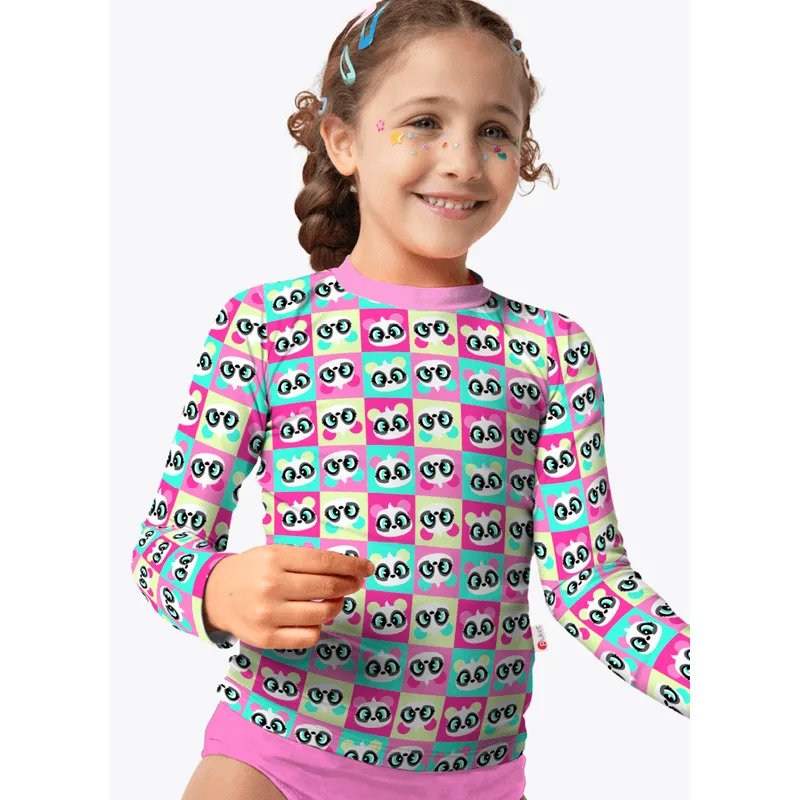 Camiseta Manga Longa com Proteção Solar Menina Panda Summer 8