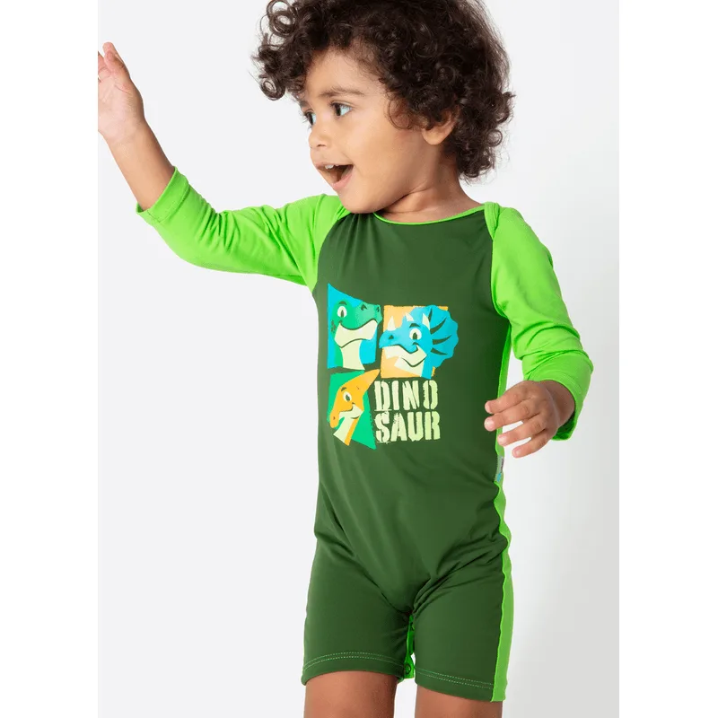 Macacão Manga Longa com Proteção Solar Bebê Menino Dino Trio 6 A 9 MESES