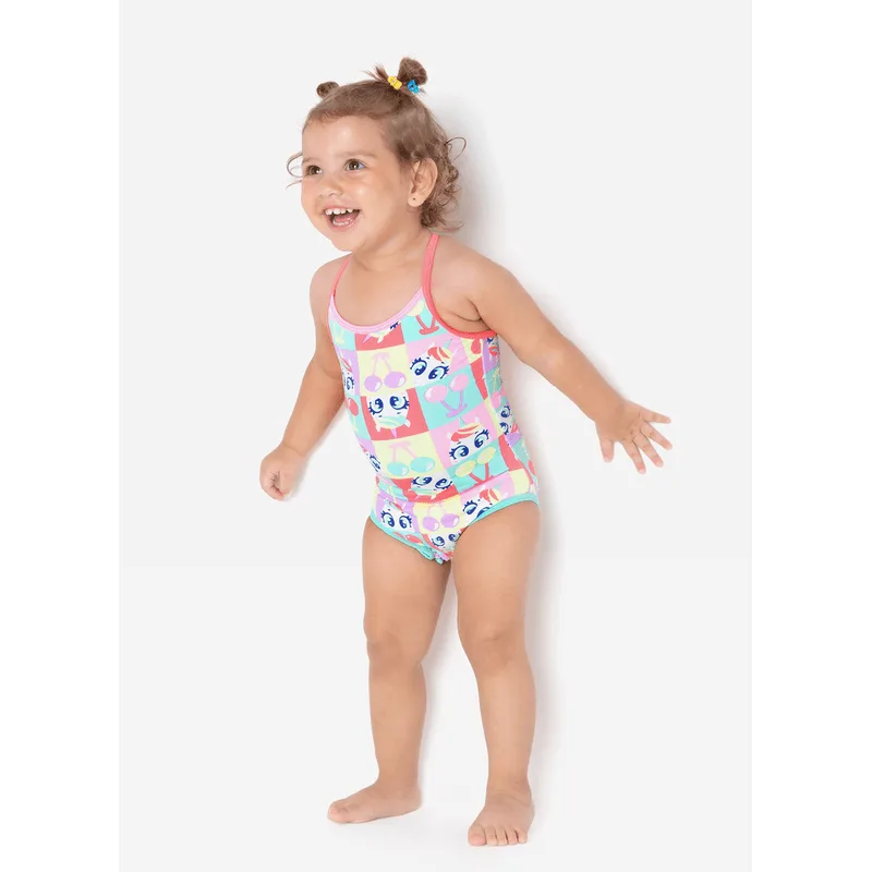 Maiô com Proteção Solar Bebê Menina Unicórnio Cherry 9 A 12 MESES