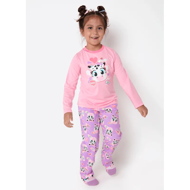 Pijama Manga Longa Algoodão Menina Vaca Patches 1