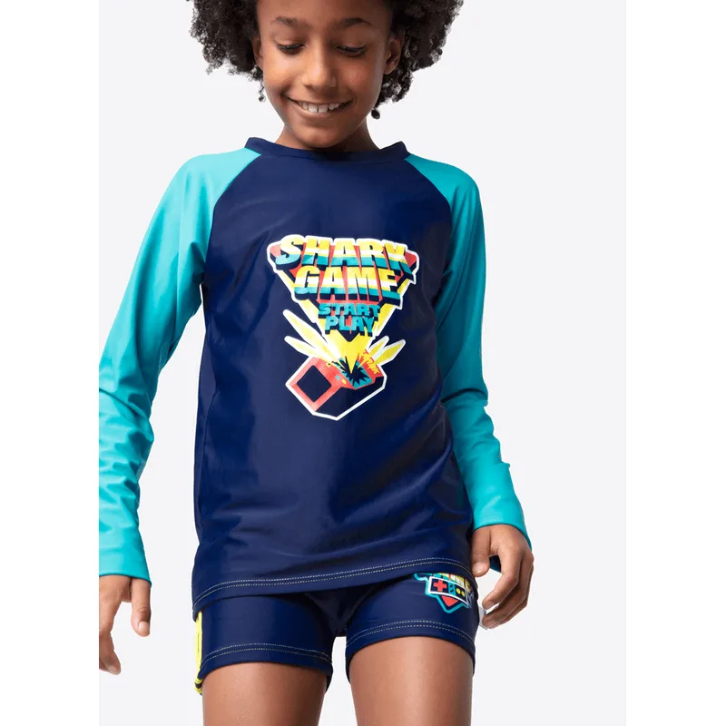 Camiseta Manga Longa com Proteção Solar Menino Tubarão Games 6