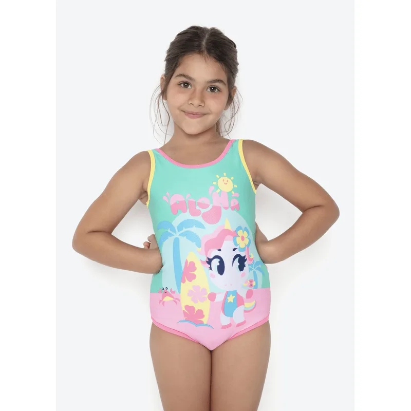 Maiô com Proteção Solar Menina Unicórnio Aloha 1