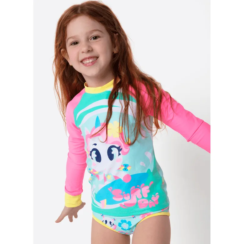 Camiseta Manga Longa com Proteção Solar Menina Unicórnio Aloha 4