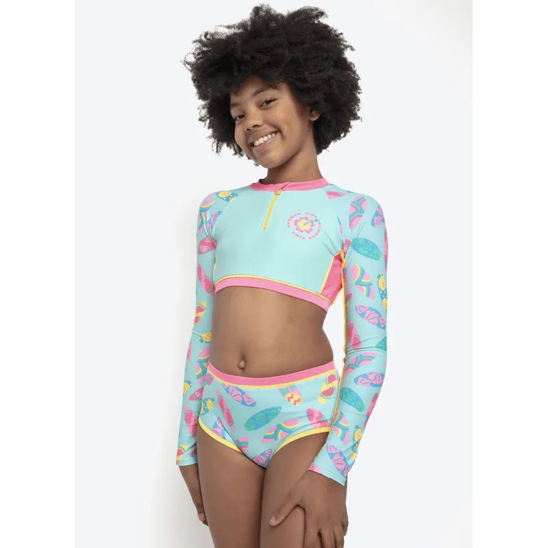 Conjunto Camiseta e Calcinha com Proteção Solar Menina Teen Unicórnio Aloha 12