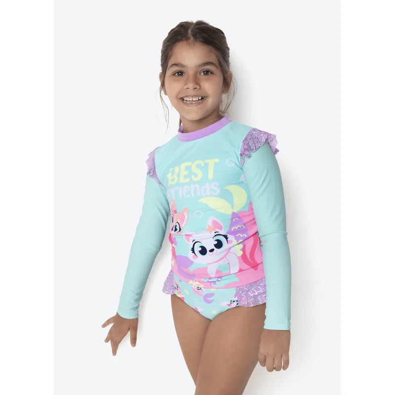 Conjunto Camiseta e Calcinha com Proteção Solar Menina Pet Sereia 1