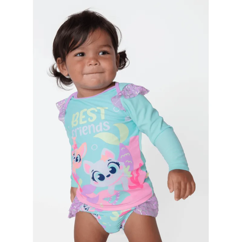 Conjunto Camiseta e Calcinha com Proteção Solar Bebê Menina Pet Sereia 9 A 12 MESES