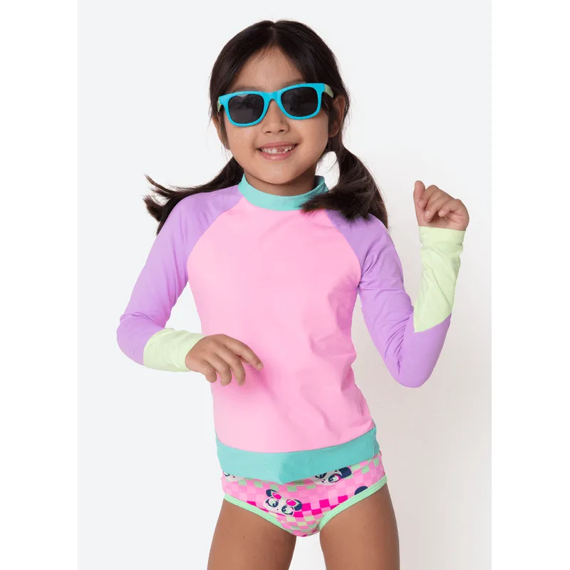 Camiseta Manga Longa com Proteção Solar Menina Color Block 2