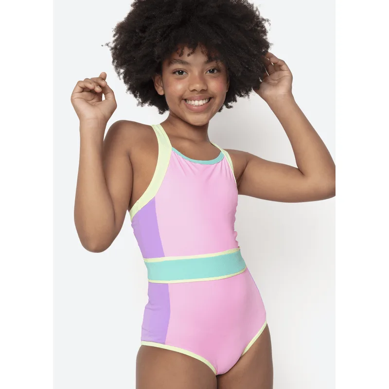 Maiô com Proteção Solar Menina Teen Color Block 16