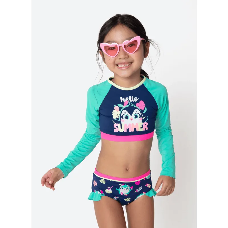 Conjunto Cropped e Calcinha com Proteção Solar Menina Pinguim 1