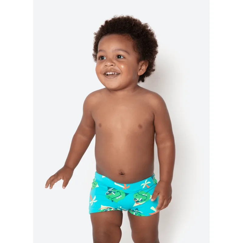 Sunga Boxer com Proteção Solar Bebê Menino Dino Miami 9 A 12 MESES