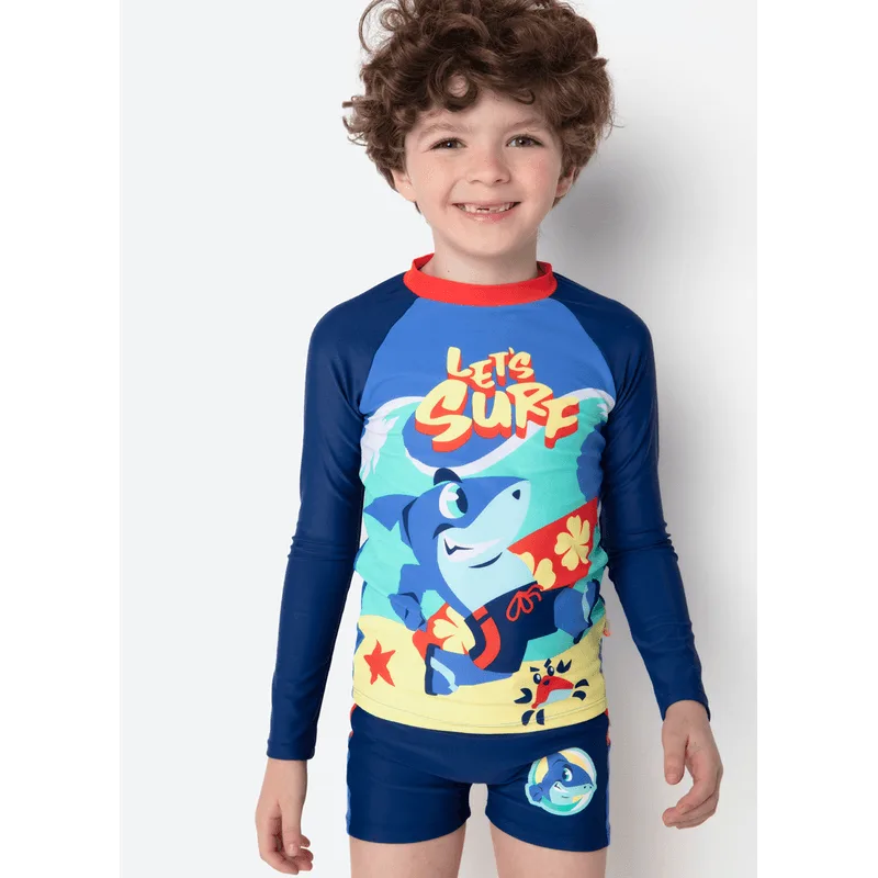 Camiseta Manga Longa com Proteção Solar Menino Tubarão Aloha 4