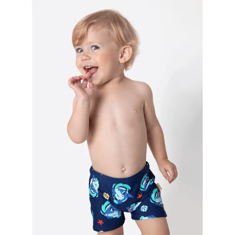 Sunga Boxer com Proteção Solar Bebê Menino Tubarão Aloha 6 A 9 MESES