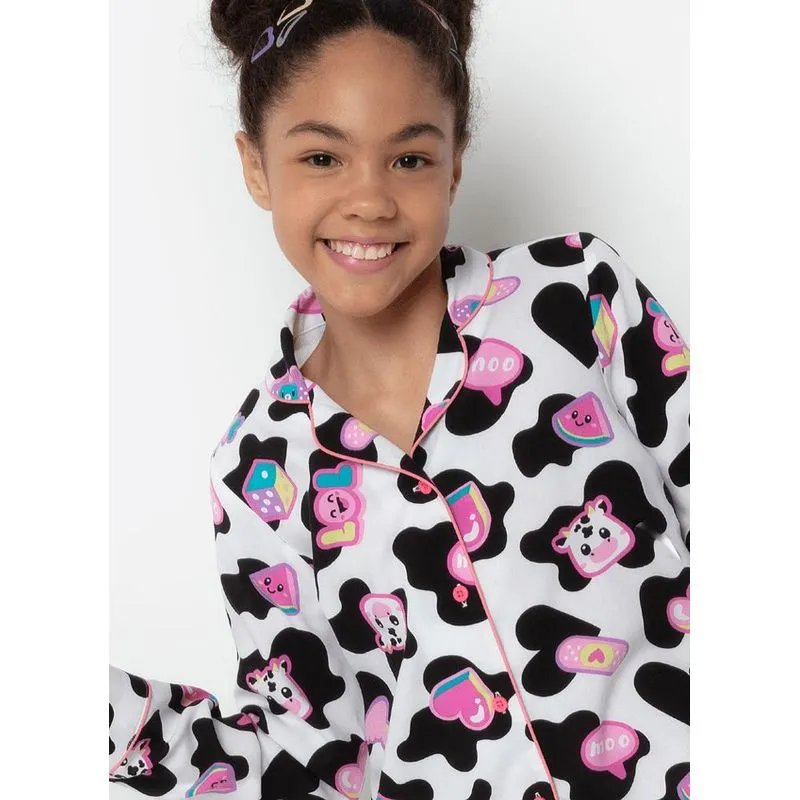 Pijama manga longa viscose menina teen vaca patches