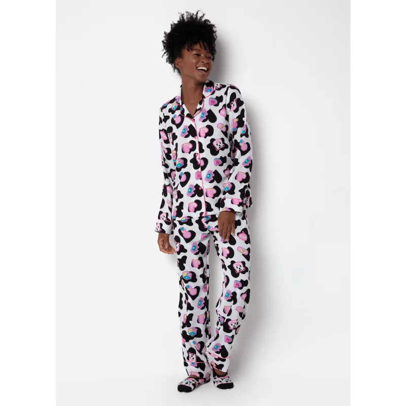 Pijama Manga Longa Viscose Feminino Vaca Patches G