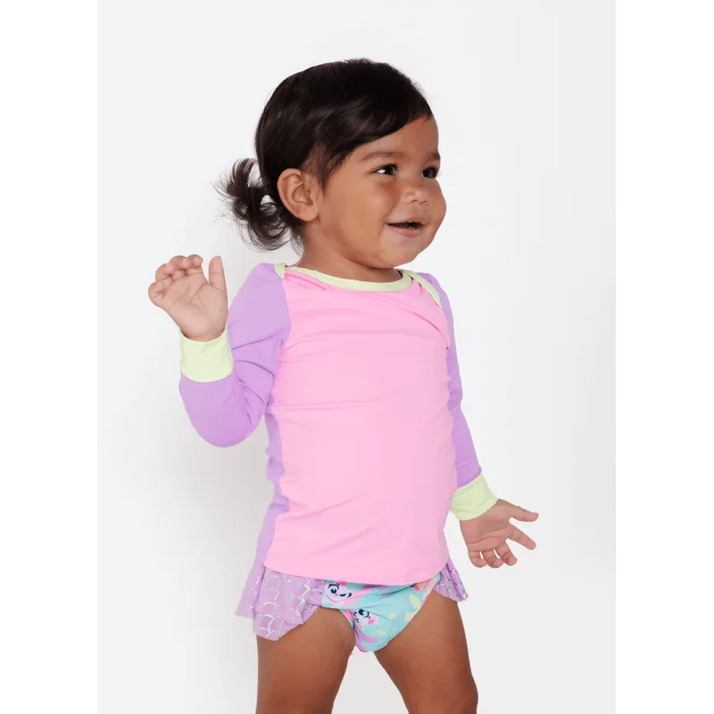Camiseta Manga Longa com Proteção Solar Bebê Menina Color Block 6 A 9 MESES