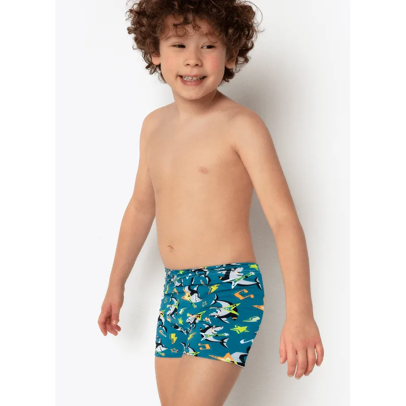 Sunga Boxer com Proteção Solar Bebê Menino Tubarão Rockstar 9 A 12 MESES