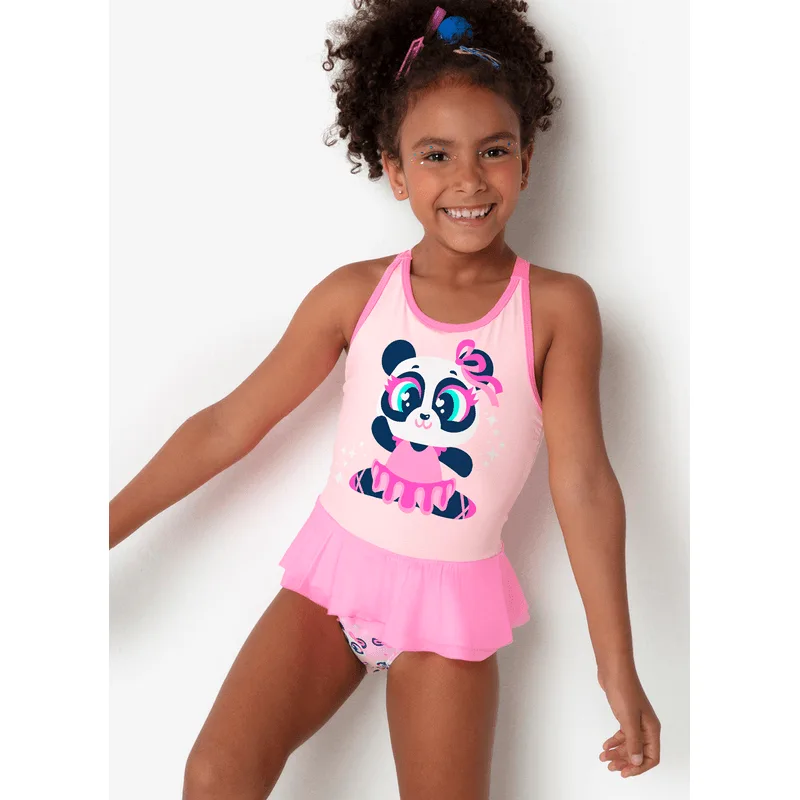 Maiô com Proteção Solar Menina Panda Ballet 8