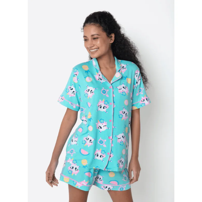 Pijama Manga Curta Viscose Feminino Unicórnio Aloha M