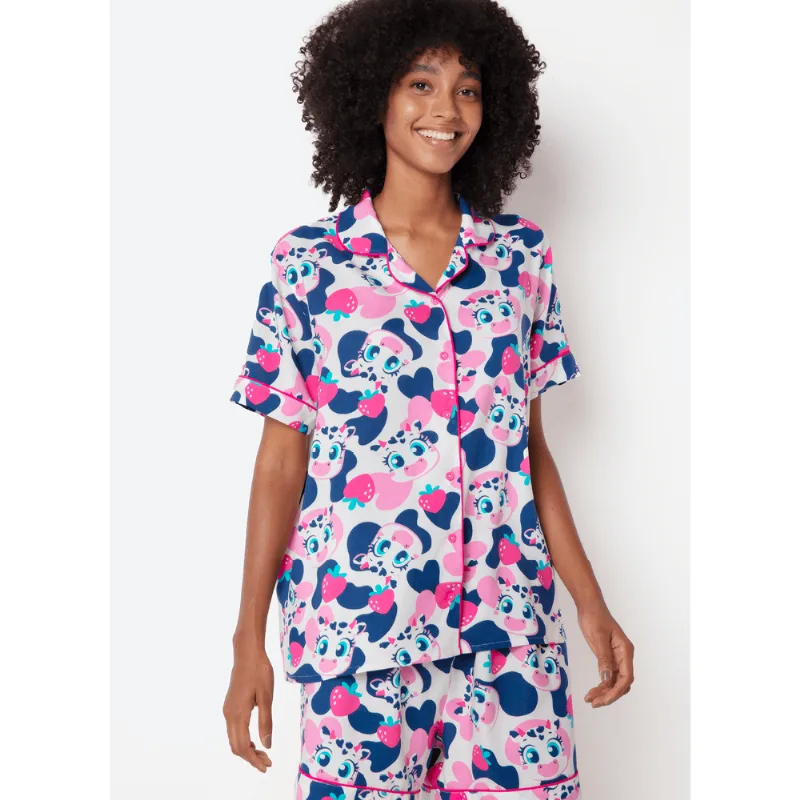 Pijama Manga Curta Viscose Feminino Vaca Romântica P