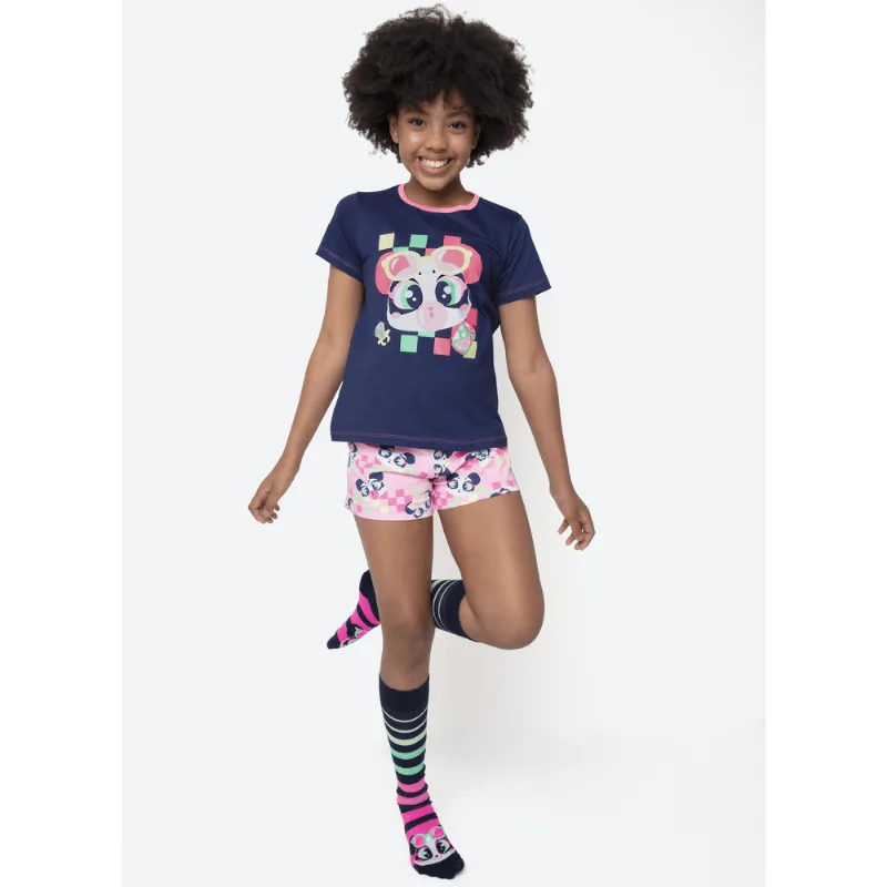 Pijama Manga Curta Algodão Menina Teen Panda Miami 10