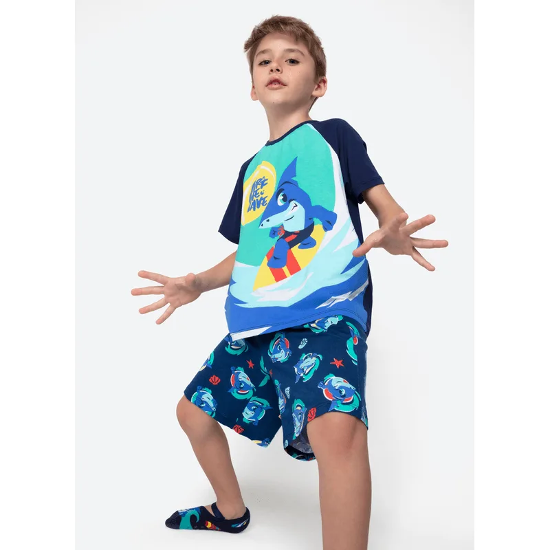 Pijama Manga Curta Viscolycra Menino Tubarão Aloha 4