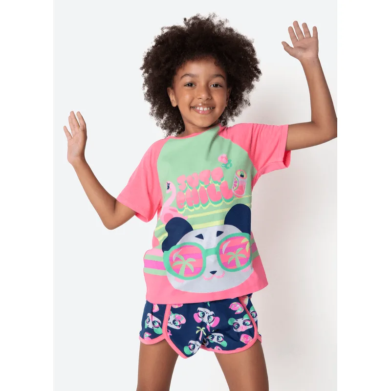 Pijama Manga Curta Viscolycra Menina Panda Miami 2