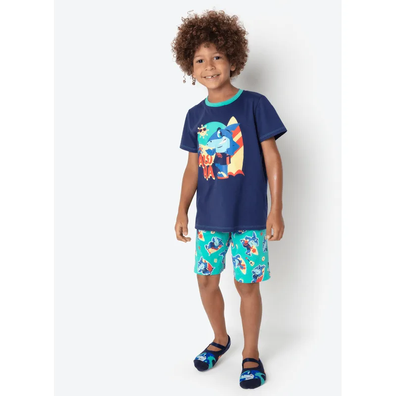 Pijama Manga Curta Algodão Menino Tubarão Aloha 2