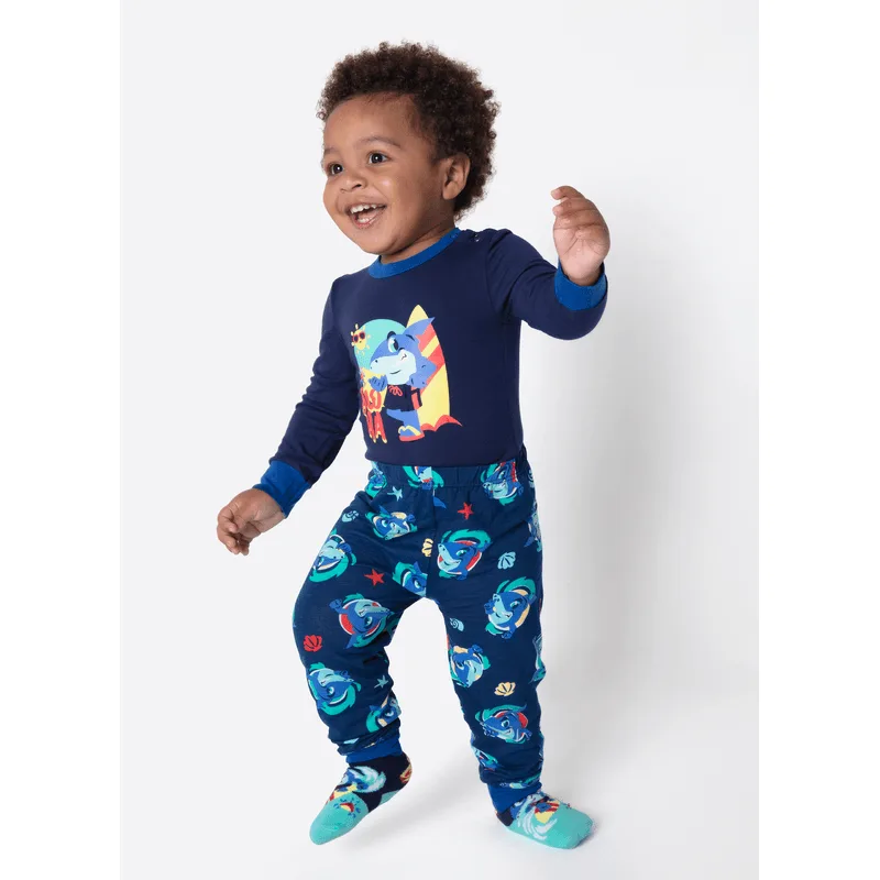 Pijama Manga Longa Viscolycra Bebê Menino Tubarão Aloha 6 A 9 MESES
