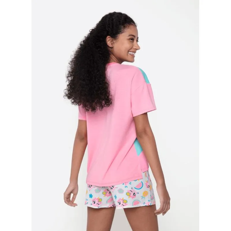 Pijama manga curta viscolycra feminino unicórnio aloha