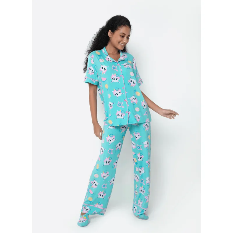 Pijama Manga Curta Viscose Feminino Unicórnio Aloha M