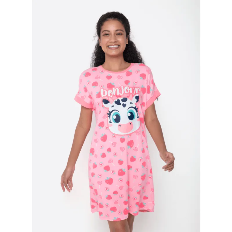 Camisola Manga Curta Viscolycra Feminino Vaca Romântica M