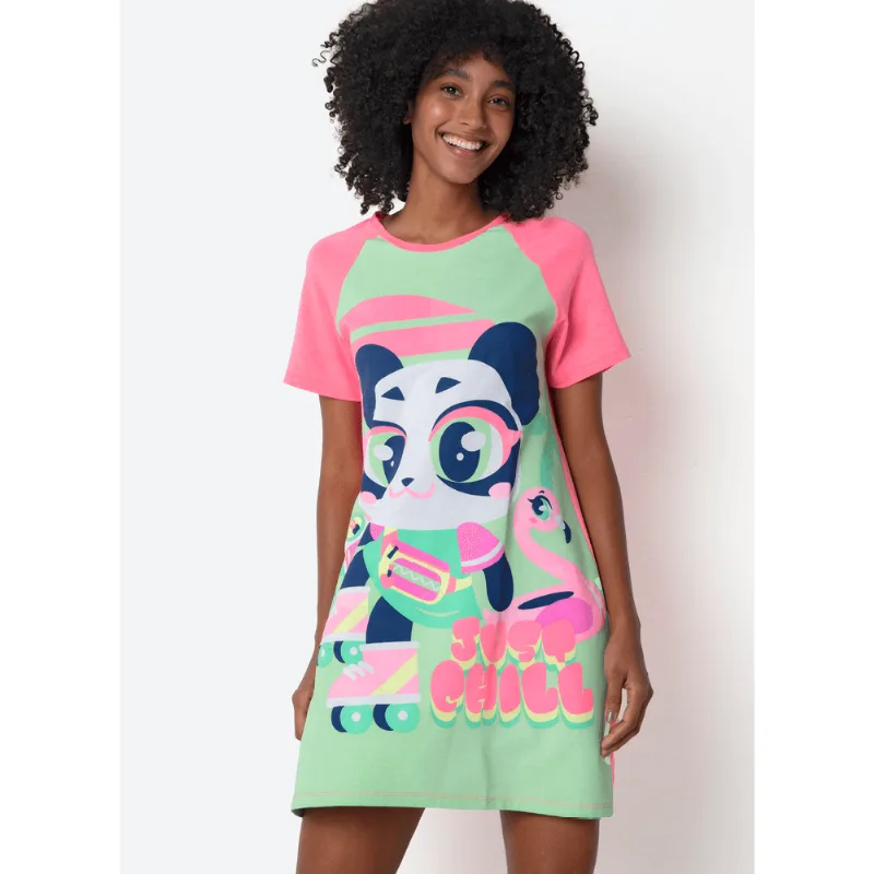 Camisola Manga Curta Viscolycra Feminina Panda Miami PP