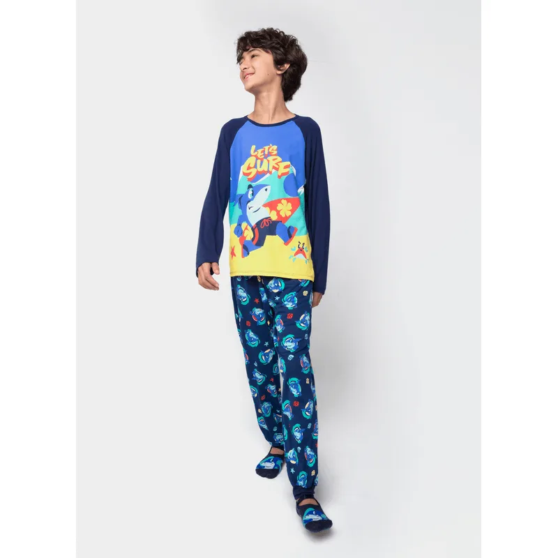 Pijama Manga Longa Viscolycra Menino Teen Tubarão Aloha 10